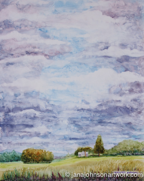 © Jana R. Johnson c-Watercolor on Yupo-"Cloudy With Sun Breaks" 8x10, 6-8-15.